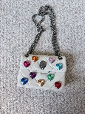 Kurt Geiger White Quilted Shoulder Bag with Multicolor Heart Gems